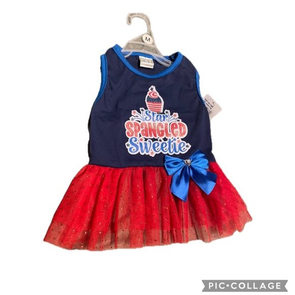 4th of july patriotic dog dress new with tags medium red, wide, and blue bow - Picture 2 of 5